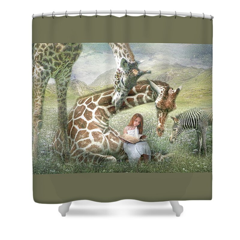 Giraffe Shower Curtain featuring the digital art The Reading Room by Trudi Simmonds