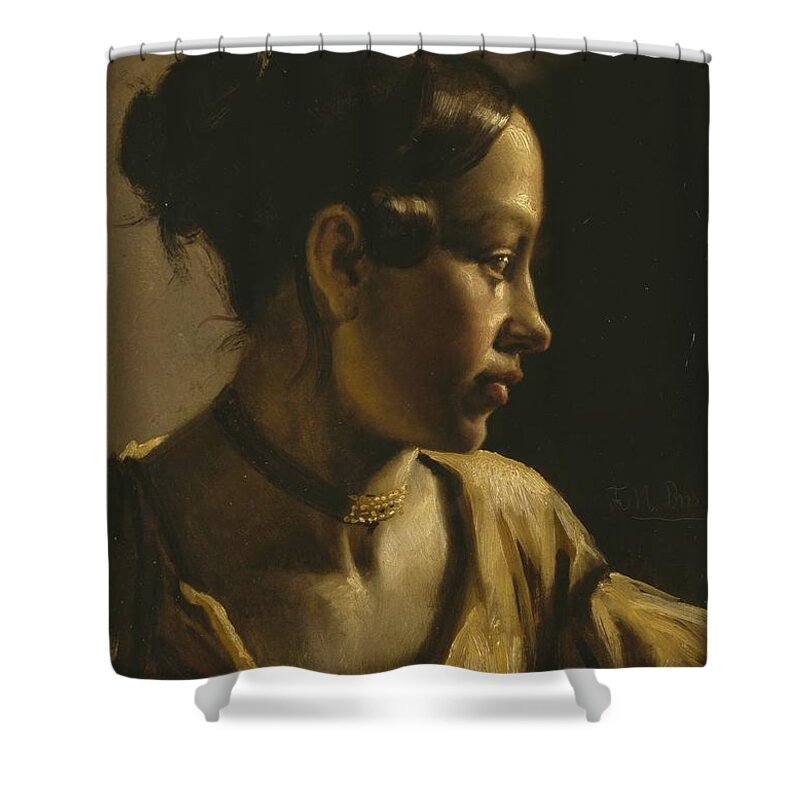 Ford Madox Brown 1821�1893 Title Head Of A Girl Shower Curtain featuring the painting Title Head of a Girl by MotionAge Designs