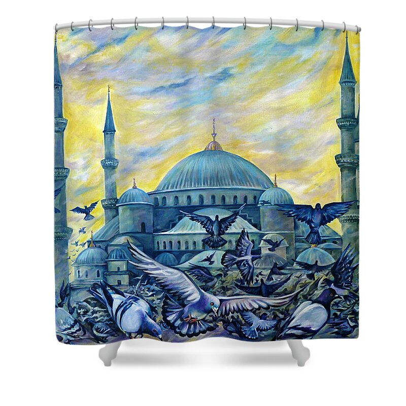Travel Shower Curtain featuring the painting Turkey. Blue Mosque by Anna Duyunova