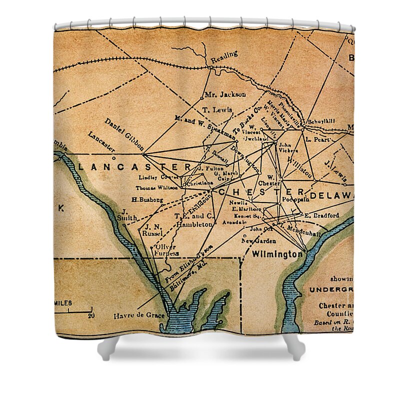 19th Century Shower Curtain featuring the drawing Underground Railroad Map #3 by Granger