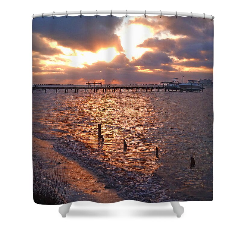 20120111 Shower Curtain featuring the photograph 0111 Sunrise on Sound by Jeff at JSJ Photography