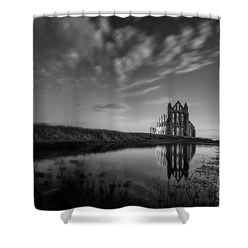 England Shower Curtain featuring the photograph 02-29am in Whitby BW by Mariusz Talarek