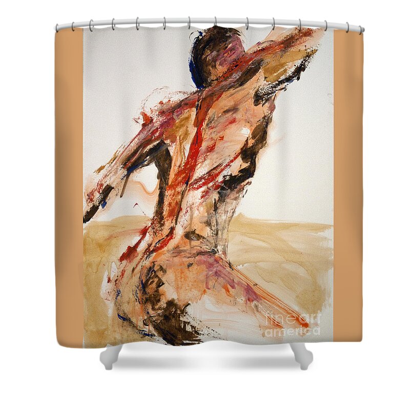 Male Shower Curtain featuring the painting 04861 Letting Go by AnneKarin Glass