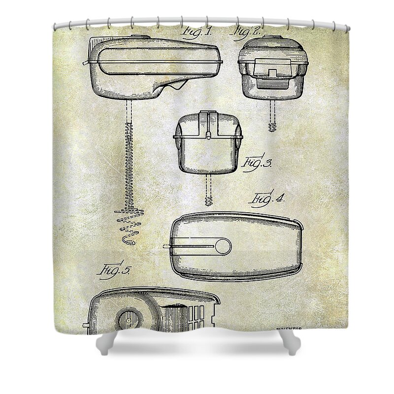 Whisk Or Mixer Patent Shower Curtain featuring the photograph 1950 Electric Hand Mixer Patent Blue by Jon Neidert