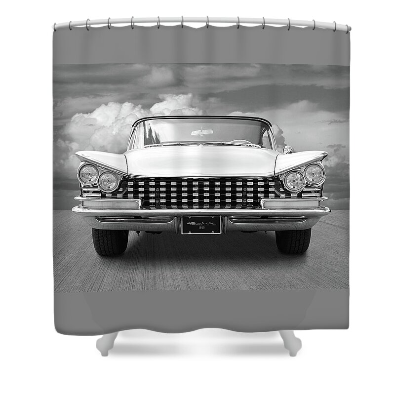 Buick Shower Curtain featuring the photograph 1959 Buick Grille and Headlights by Gill Billington