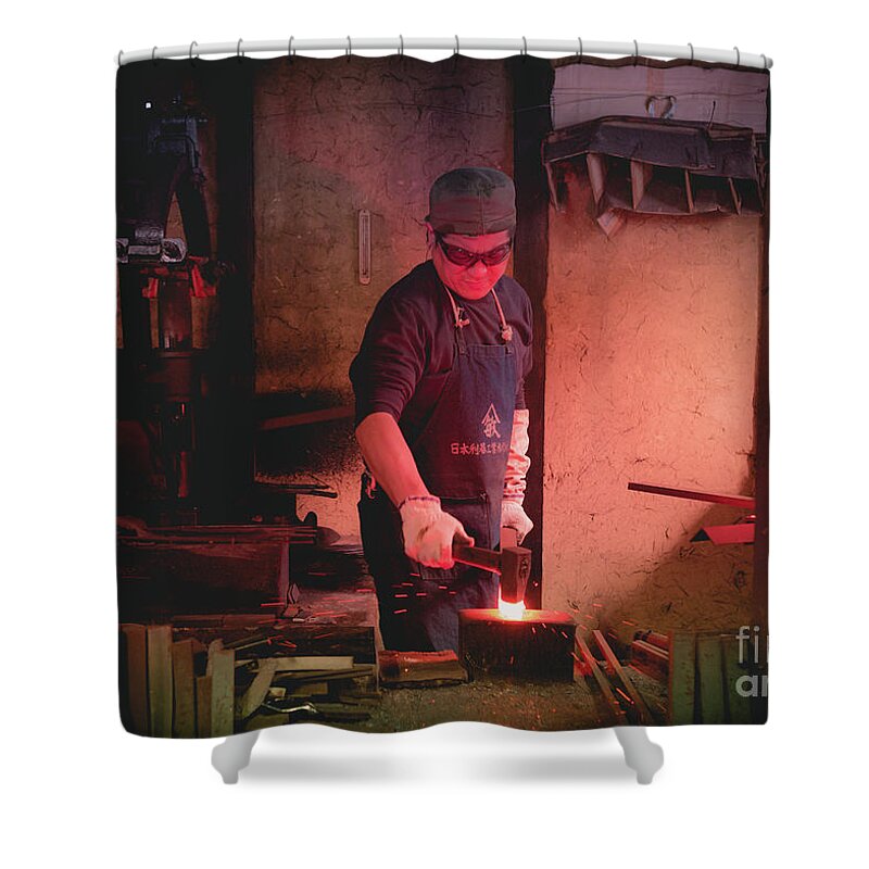 Blacksmith Shower Curtain featuring the photograph 4th Generation Blacksmith, Miki City Japan #3 by Perry Rodriguez