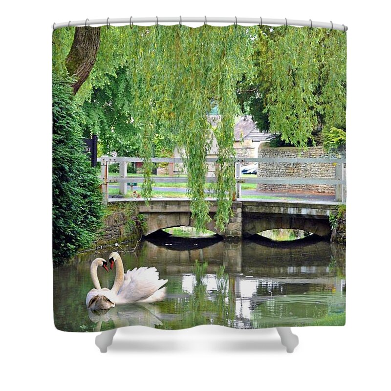 Lower Slaughter Shower Curtain featuring the pyrography A Shady Brook #1 by Morag Bates