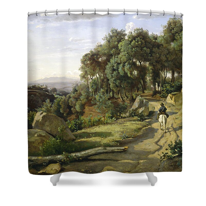 Art Shower Curtain featuring the painting A View Near Volterra #1 by Jean Baptiste Camille Corot
