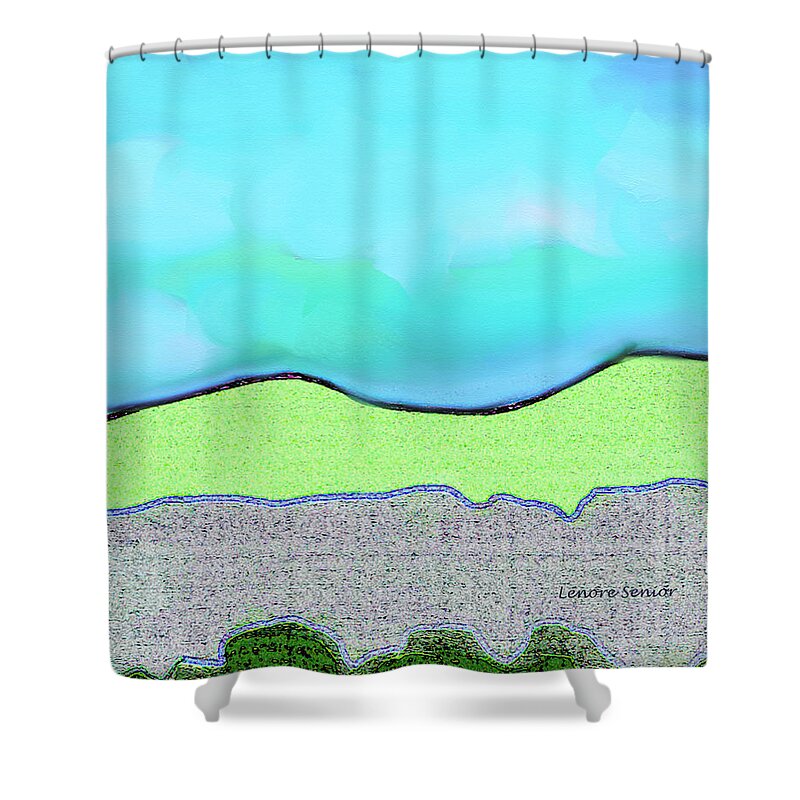 Minimal Shower Curtain featuring the mixed media Above the Treetops #1 by Lenore Senior