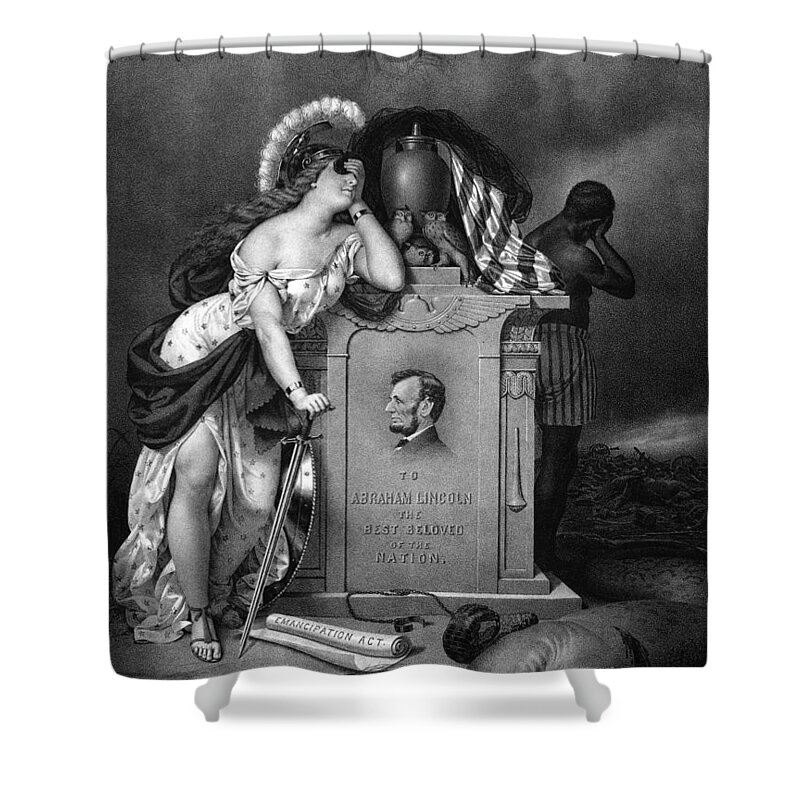 Abraham Lincoln Shower Curtain featuring the drawing Abraham Lincoln -- In Memoriam #1 by War Is Hell Store