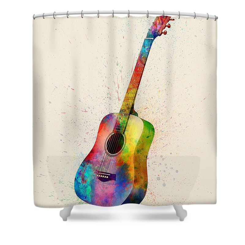 Acoustic Guitar Shower Curtain featuring the digital art Acoustic Guitar Abstract Watercolor by Michael Tompsett