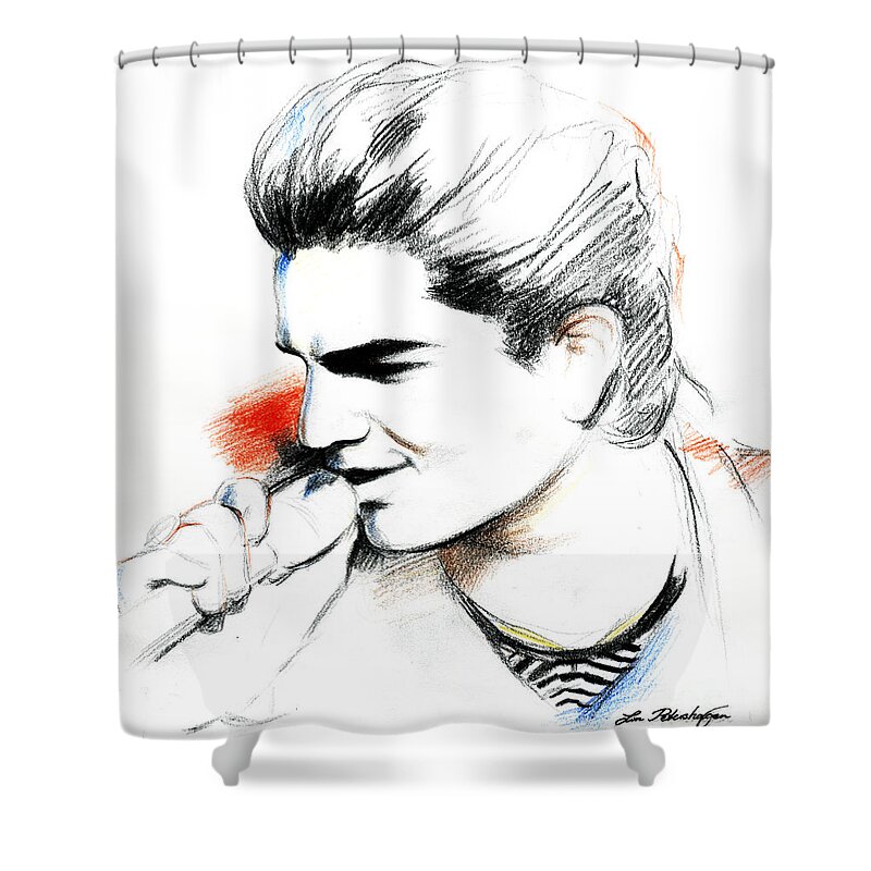 Adam Lambert Shower Curtain featuring the drawing Adam Lambert #1 by Lin Petershagen