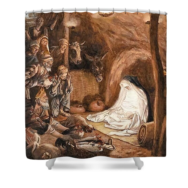 Christmas Shower Curtain featuring the painting Adoration of the Shepherds by Tissot