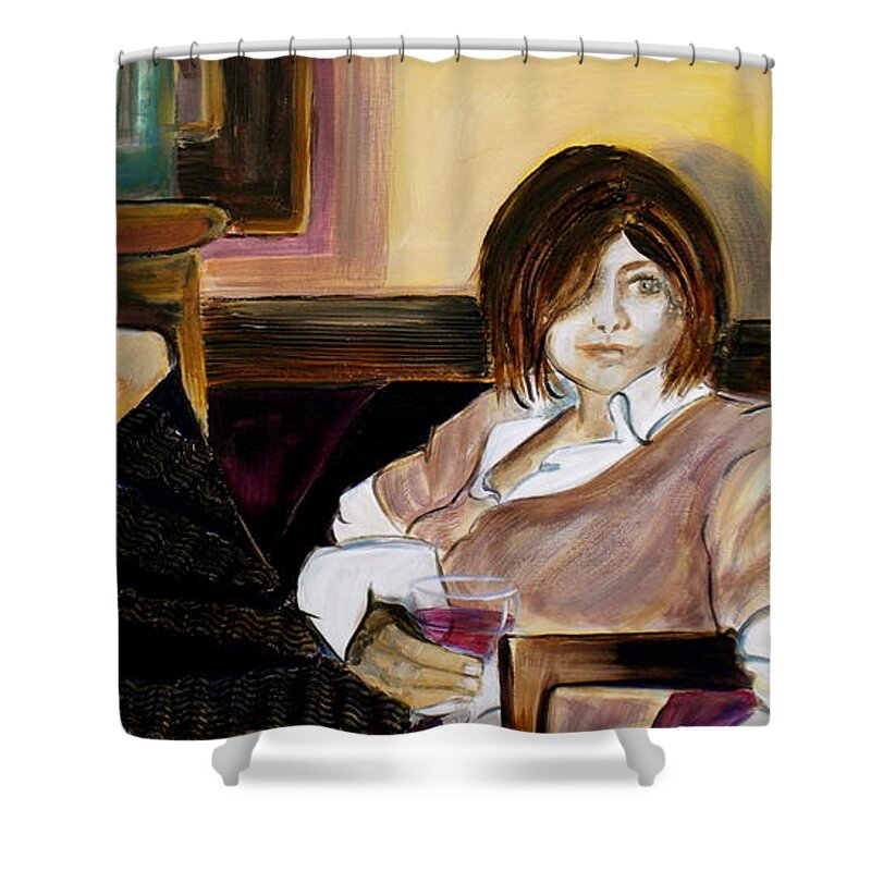 Woman Shower Curtain featuring the painting After a Long Day by Debi Starr