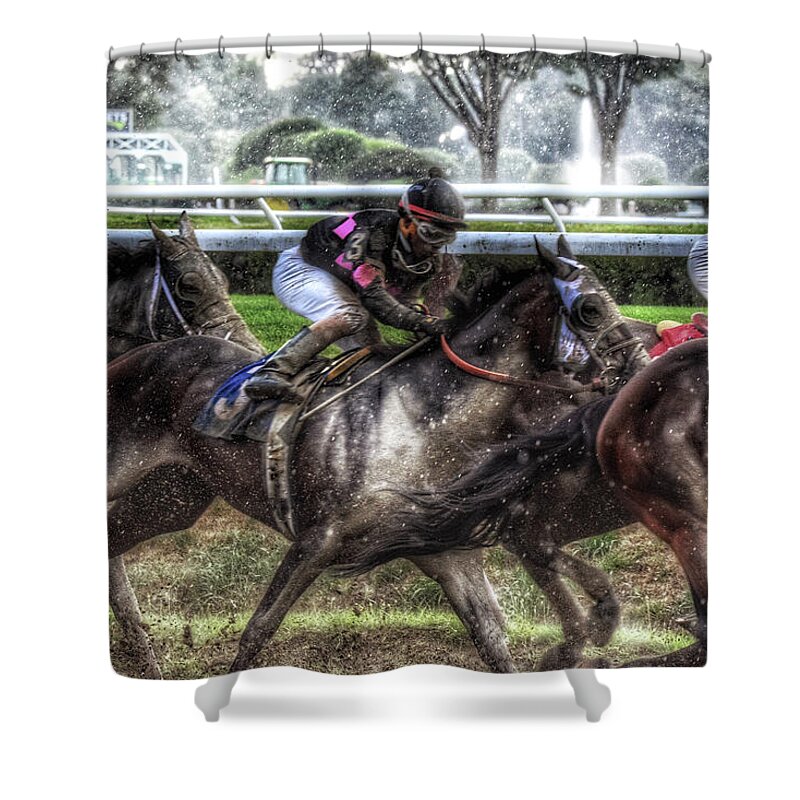 Race Horses Shower Curtain featuring the photograph In the Rain by Jeffrey PERKINS