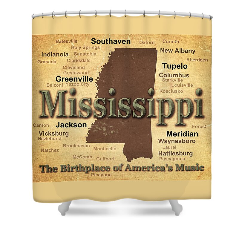 Mississippi Shower Curtain featuring the photograph Aged Mississippi State Pride Map Silhouette by Keith Webber Jr