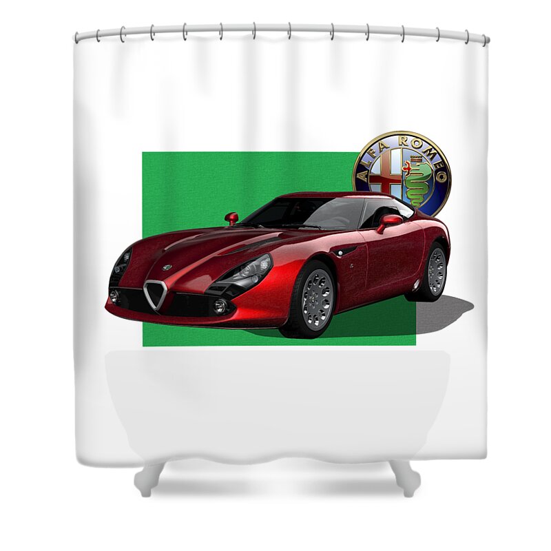 �alfa Romeo� By Serge Averbukh Shower Curtain featuring the photograph Alfa Romeo Zagato T Z 3 Stradale with 3 D Badge by Serge Averbukh