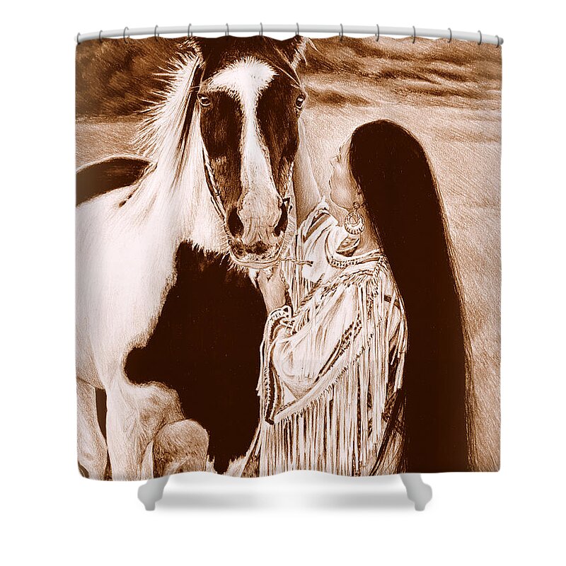 Native Shower Curtain featuring the drawing Always by my side #1 by Andrew Read