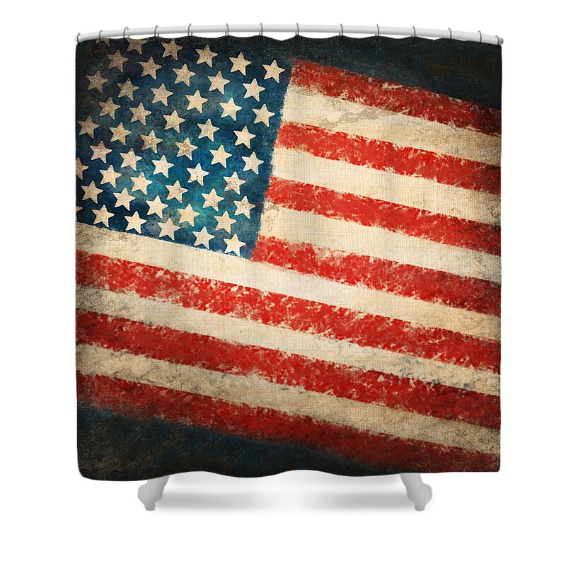 4th Shower Curtain featuring the painting America flag #1 by Setsiri Silapasuwanchai