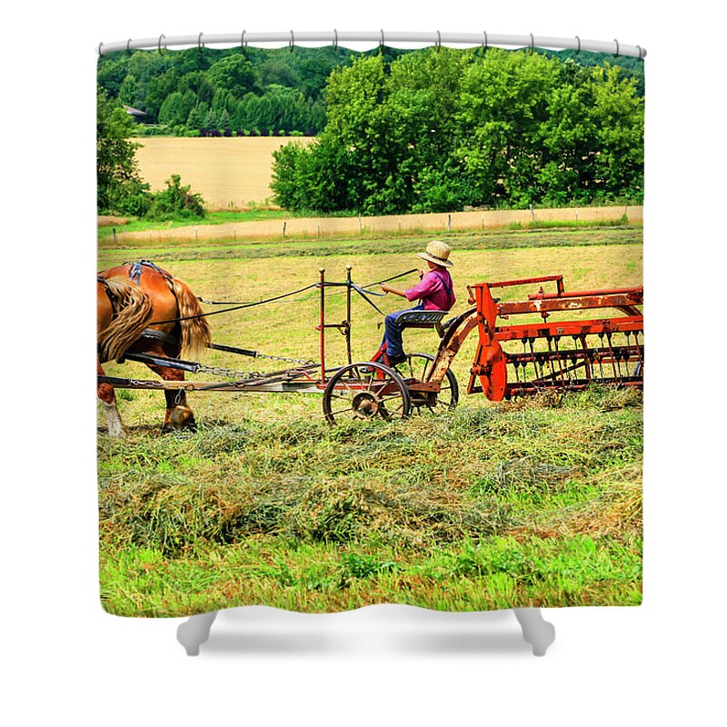 Young Shower Curtain featuring the photograph Amish Farming #1 by Chris Smith