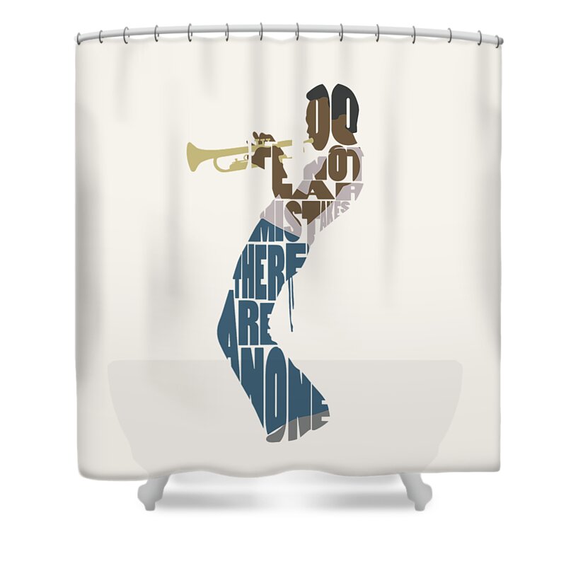 Miles Davis Shower Curtain featuring the digital art Miles Davis Typography Art by Inspirowl Design
