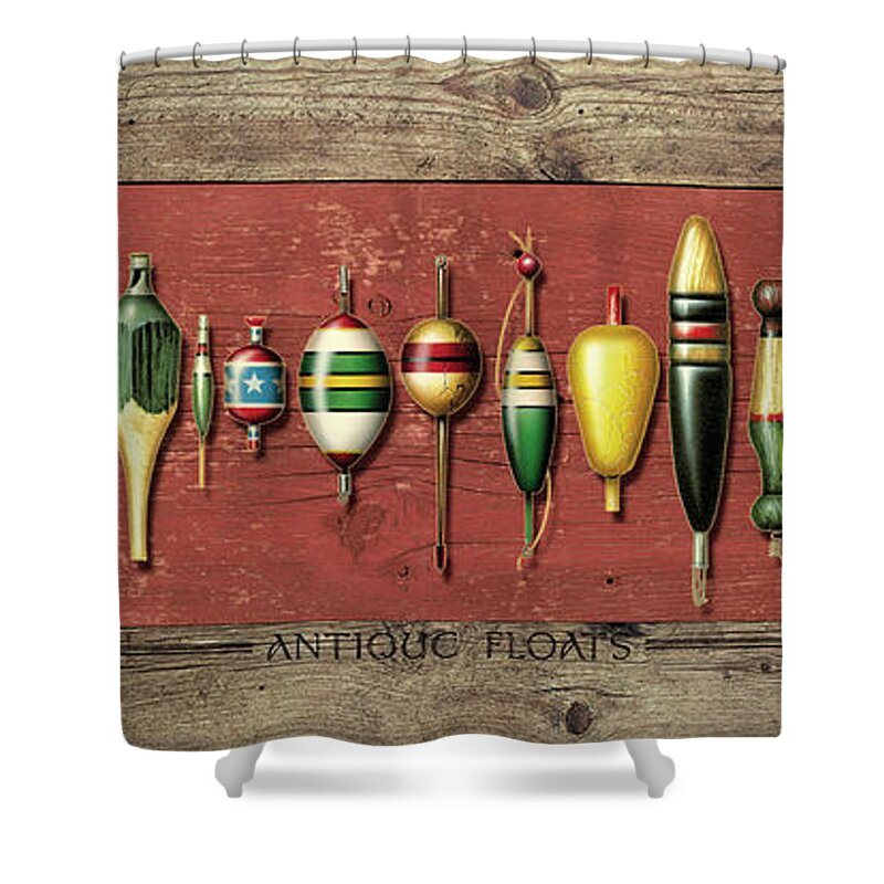 Jon Q Wright Shower Curtain featuring the painting Antique Bobbers #1 by JQ Licensing