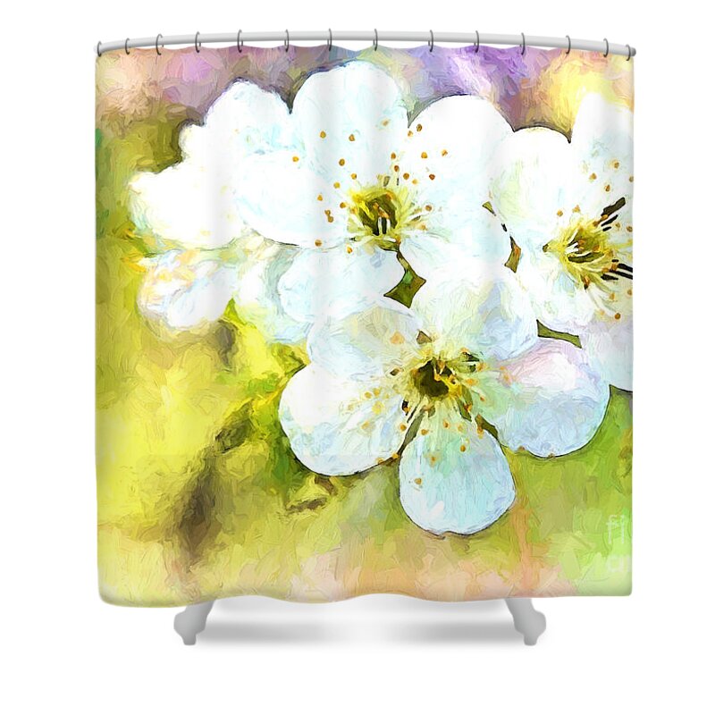 Nature Shower Curtain featuring the photograph Apple Blossom Painted effect #1 by Debbie Portwood