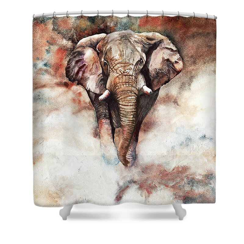 Elephant Shower Curtain featuring the painting Approaching Menace #1 by Peter Williams