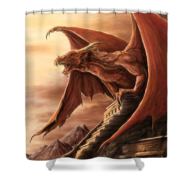 Dragon Shower Curtain featuring the digital art Armageddon Dragon #1 by MGL Meiklejohn Graphics Licensing