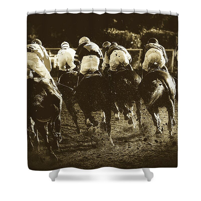 Paradise Race Track Shower Curtain featuring the photograph Around The Turn #1 by Mountain Dreams