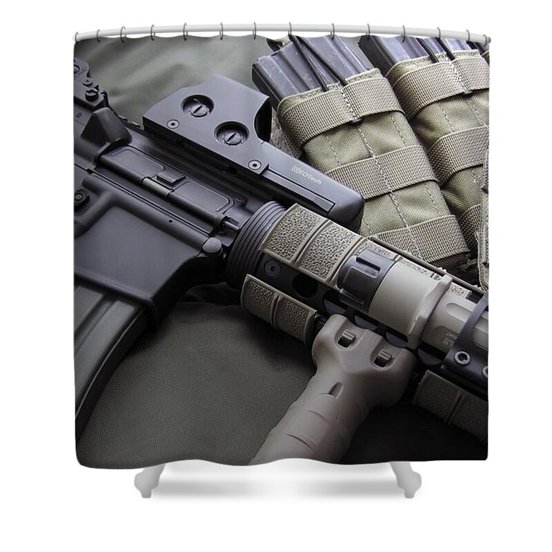 Assault Rifle Shower Curtain featuring the photograph Assault Rifle #1 by Jackie Russo