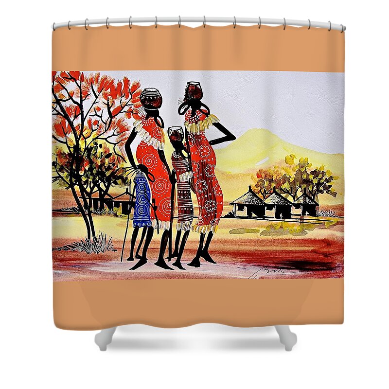 True African Art Shower Curtain featuring the painting B 271 #1 by Martin Bulinya