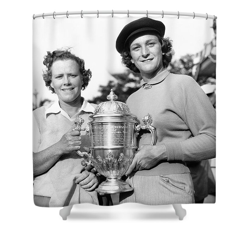 1940s Shower Curtain featuring the photograph Patty Berg And Babe Didrikson by Underwood Archives