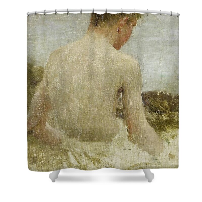 Henry Scott Tuke Shower Curtain featuring the painting Back of a Boy Bather #2 by Henry Scott Tuke