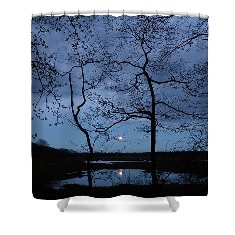 Barn Island Shower Curtain featuring the photograph Barn Island Moonrise #1 by Kirkodd Photography Of New England