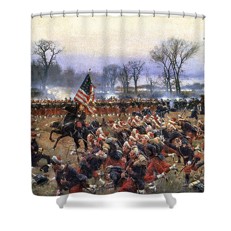 1862 Shower Curtain featuring the painting Battle Of Fredericksburg by Carl Rochling