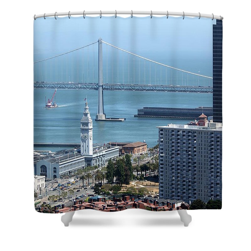 Bay Bridge Shower Curtain featuring the photograph Bay Bridge #1 by Henrik Lehnerer