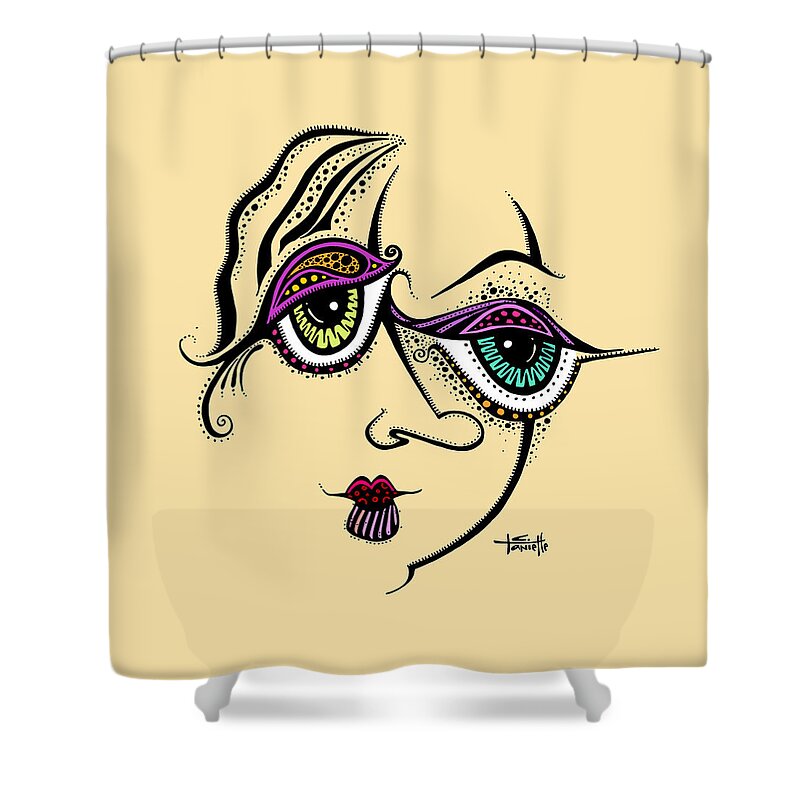Color Added To Black And White Drawing Of Girl Shower Curtain featuring the painting Beauty in Imperfection by Tanielle Childers