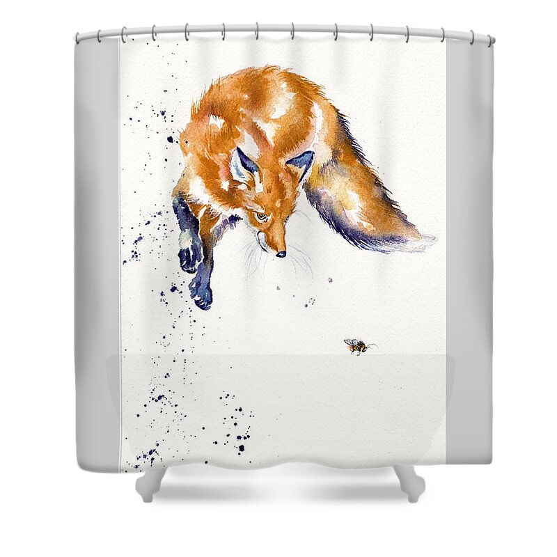 Red Fox Shower Curtain featuring the painting Bee Jumping by Debra Hall