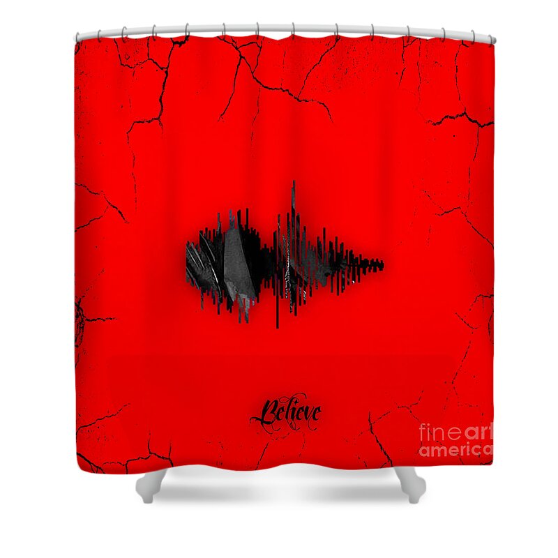 Soundwave Shower Curtain featuring the mixed media Believe Recorded Soundwave Collection by Marvin Blaine