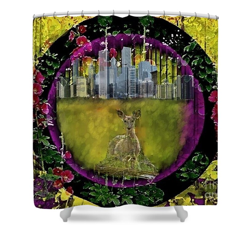 Photographic Art Shower Curtain featuring the photograph Beyond the Forest by Kathie Chicoine