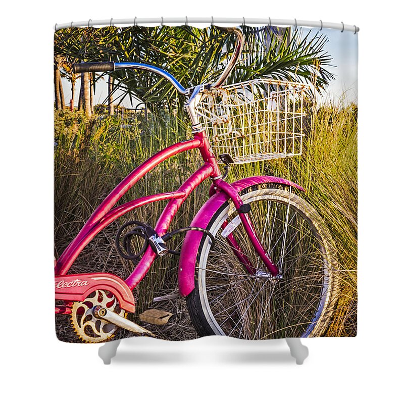 Clouds Shower Curtain featuring the photograph Bicycle at the Beach II by Debra and Dave Vanderlaan