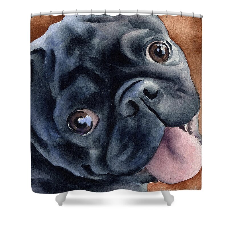 Black Shower Curtain featuring the painting Black Pug by David Rogers
