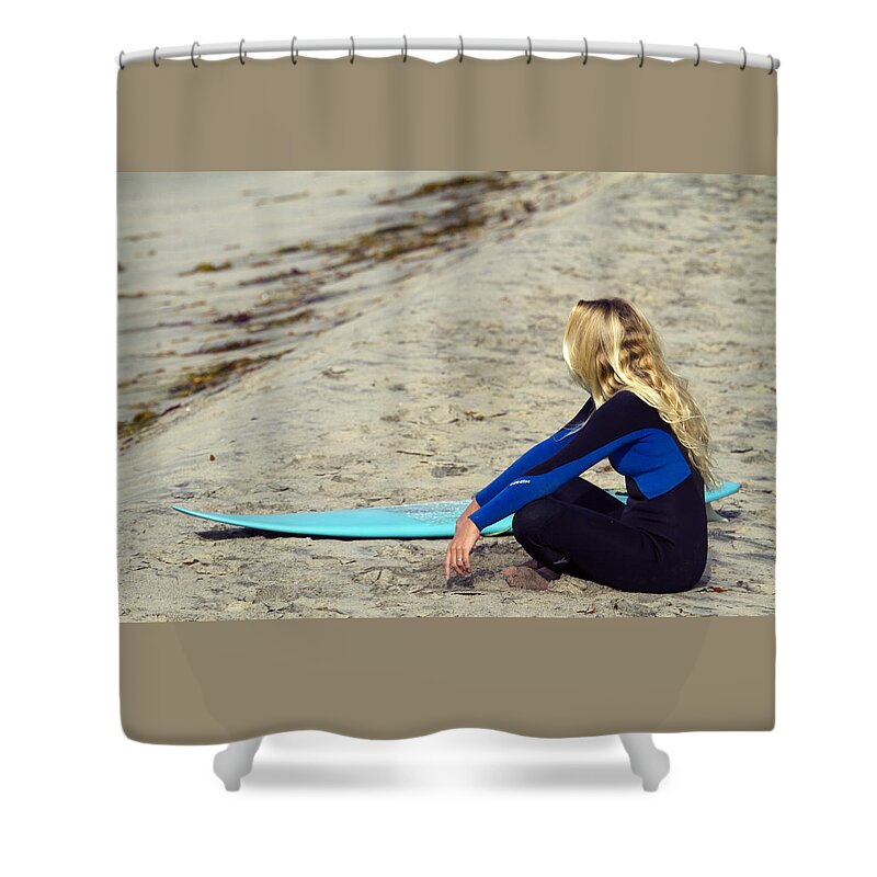 Surfergirl Shower Curtain featuring the photograph Blonde California Surfer Girl #1 by Waterdancer 