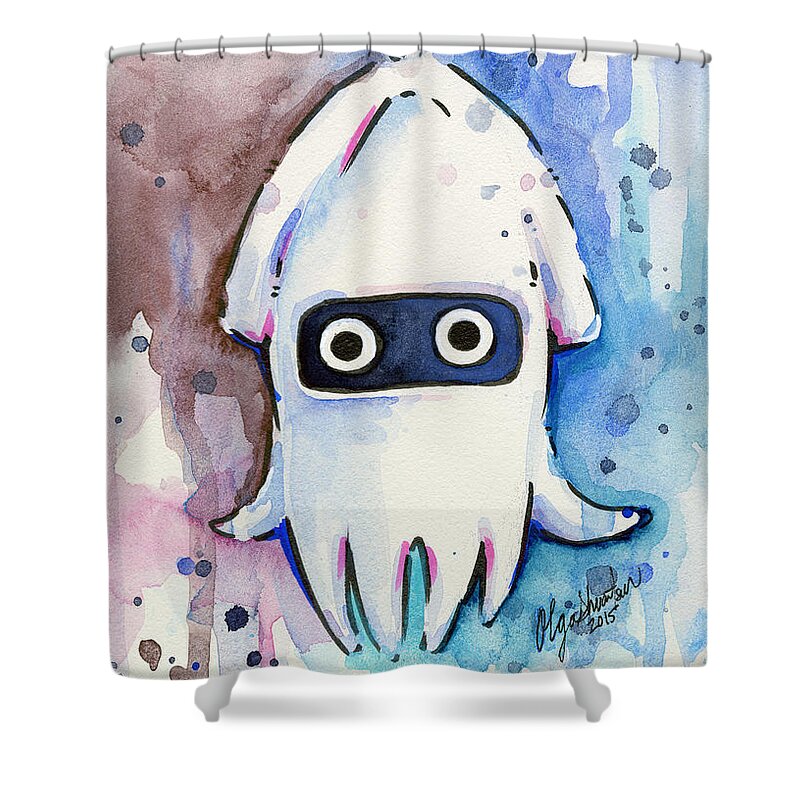 Video Game Shower Curtain featuring the painting Blooper Watercolor by Olga Shvartsur