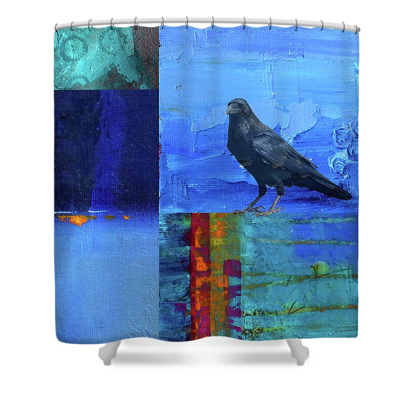 Blue Raven Shower Curtain featuring the digital art Blue Raven #2 by Nancy Merkle