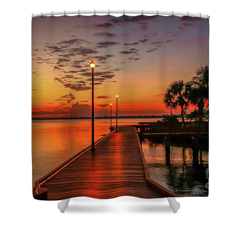 Boardwalk Shower Curtain featuring the photograph Boardwalk Sunrise #1 by Tom Claud