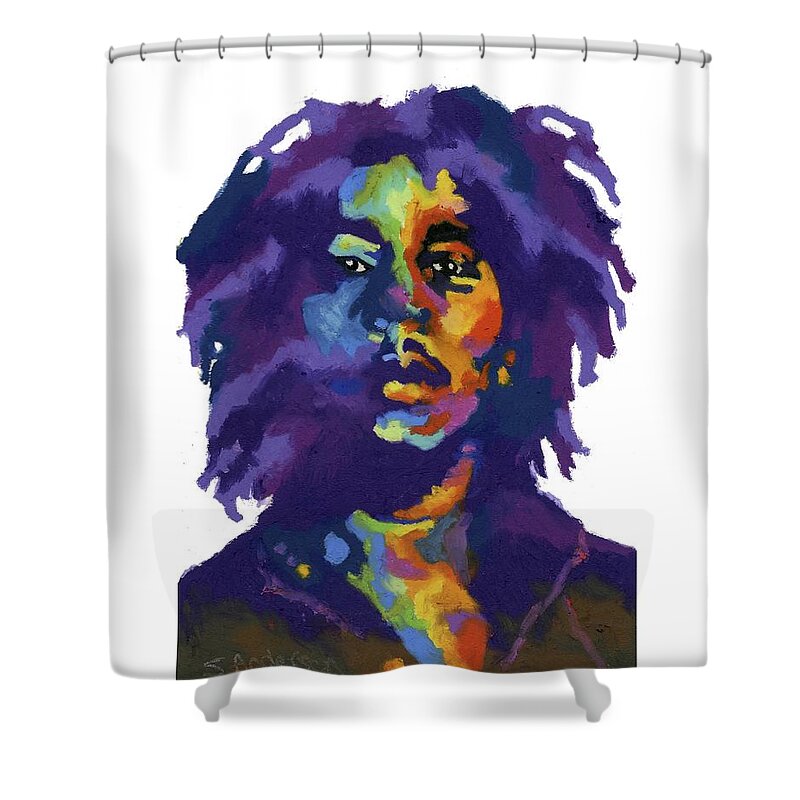 Bob Marley Shower Curtain featuring the painting Bob Marley-for t-shirt by Stephen Anderson