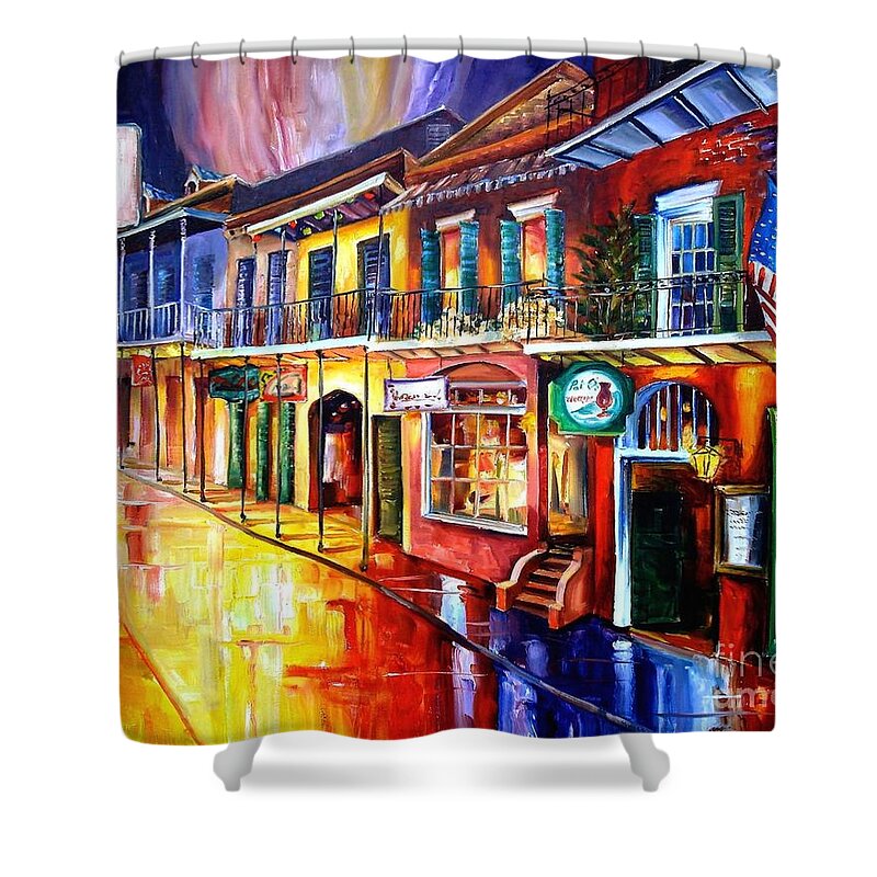 New Orleans Shower Curtain featuring the painting Bourbon Street Red by Diane Millsap