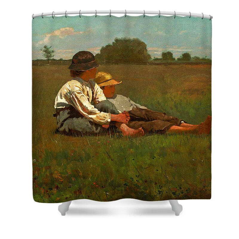 Winslow Homer Shower Curtain featuring the painting Boys in a Pasture #4 by Winslow Homer